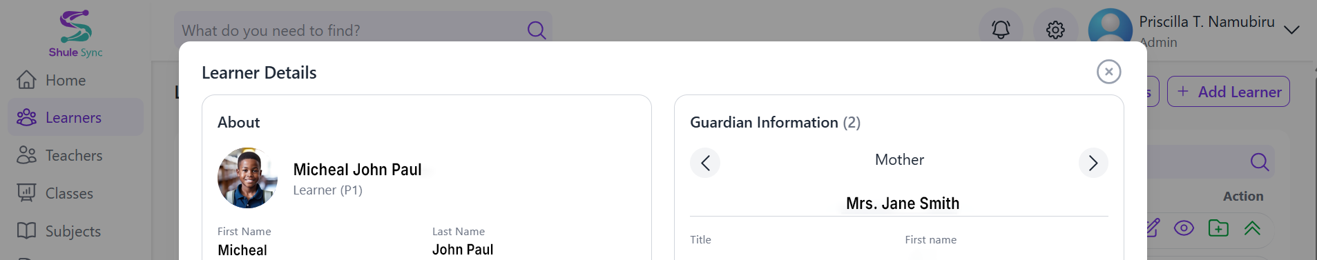 Student records dashboard